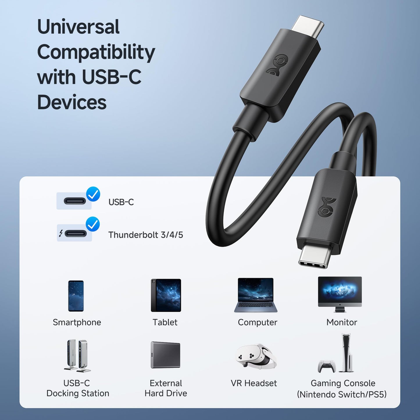 Cable Matters 20Gbps USB C to USB C Monitor Cable - 6ft / 1.8m, Supports Up to [8K@30Hz / 4K@120Hz Video, 240W Charging, 20Gbps Data Transfer], USBC Video Cable, Works with CarPlay, Android Auto