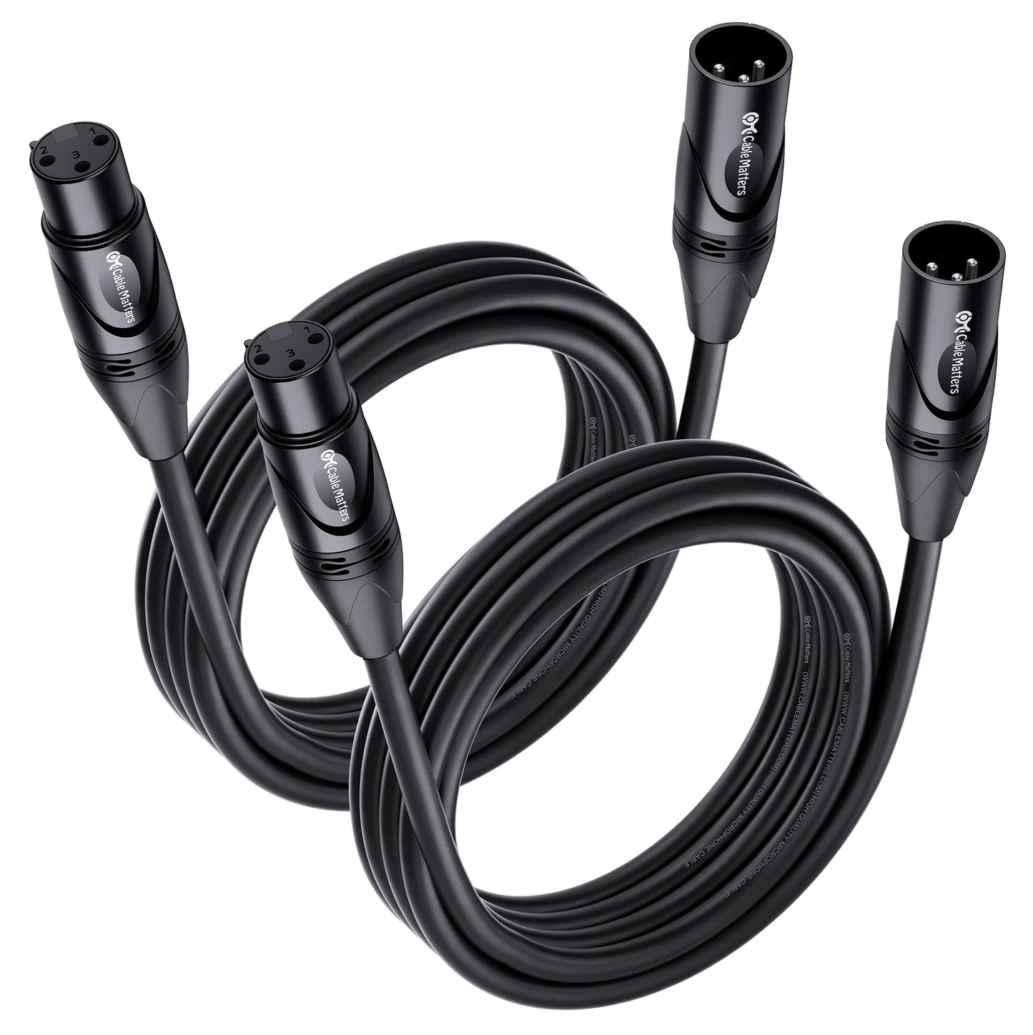 Cable Matters 2-Pack Premium XLR to XLR Cables - 6ft, Male to Female Microphone Cable, Oxygen-Free Copper (OFC) Mic Cord, Black