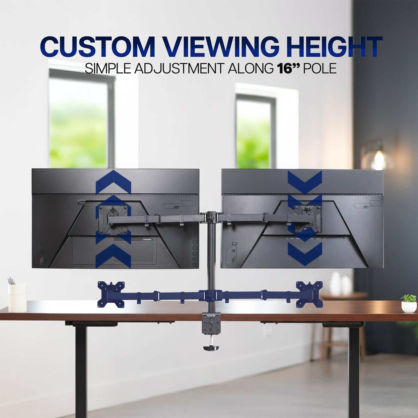 VIVO Dual Monitor Desk Mount, Holds 2 Computer Screens up to 30 inches and 22lbs Each, Heavy Duty Fully Adjustable Steel Stand with C-Clamp and Grommet, Black, STAND-V002