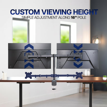 VIVO Dual Monitor Desk Mount, Holds 2 Computer Screens up to 30 inches and 22lbs Each, Heavy Duty Fully Adjustable Steel Stand with C-Clamp and Grommet, Black, STAND-V002