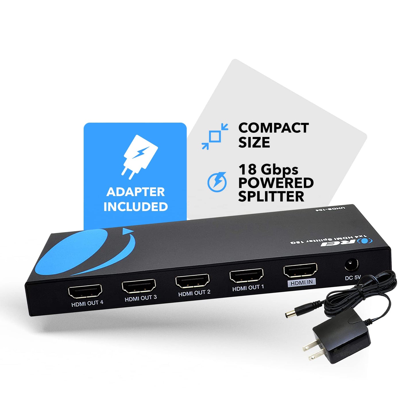 OREI UltraHD 4K @ 60 Hz 1 x 2 HDMI Splitter 1 in 2 Out (2 Port) 4:4:4 8-bit - Does Not Bypass HDCP, 18 Gbps, 4K HDMI Splitter