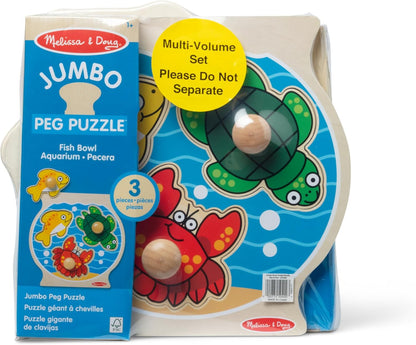 Melissa & Doug Wooden Jumbo Peg Puzzle 2-Pack – Fish Bowl, House Pets, 3-Piece for Toddlers Boys and Girls, Ages 1+ Years
