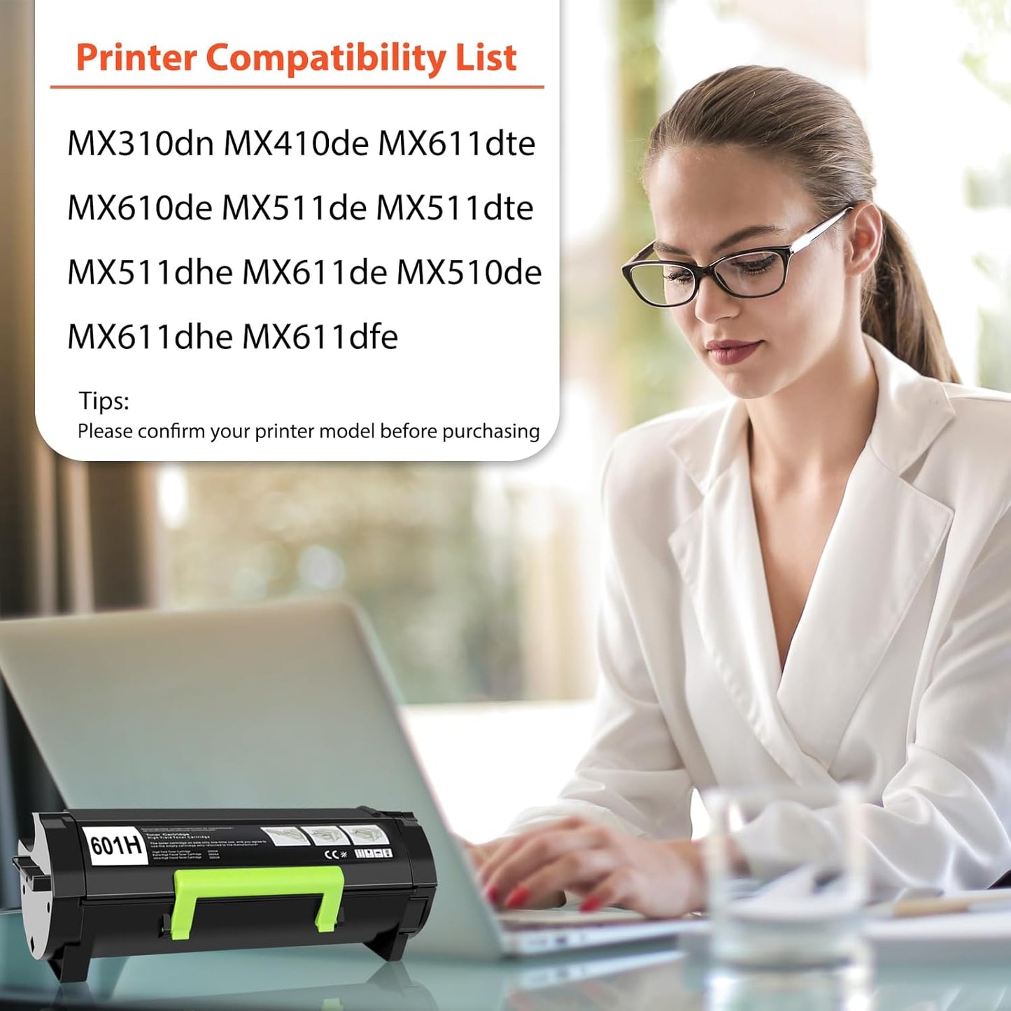 601H Toner Cartridge Compatible for Lexmark MX310dn Toner 601H 60F1H00 for MX310dn MX611de MX611dhe MX610de MX511de MX410de MX511dhe MX510de MX511dte MX611dte MX611dfe Printer (10,000 Pages, 2 Pack)
