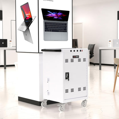 30 Device Mobile Laptop Charging Cart for Laptop Computers Chromebook Fast Charging & Secure Storage (16.3in Screen Size), Ideal for School, Library, Hospital - Black