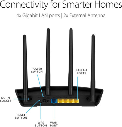 ASUS RT-AX55 AX1800 Dual Band WiFi 6 Gigabit Router, 802.11ax, Lifetime Internet Security, Parental Control, Mesh WiFi Support, MU-MIMO, OFDMA, 4 Gigabit LAN Ports, Beamforming