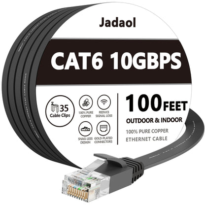 Jadaol Cat 6 Ethernet Cable 50 ft, 10Gbps Support Cat8 Cat7 Network, Flat RJ45 LAN Patch Cable, High-Speed Wired Internet Cable for Router, Modem, Switch, Gaming Consoles, PC, Streaming Devices, White