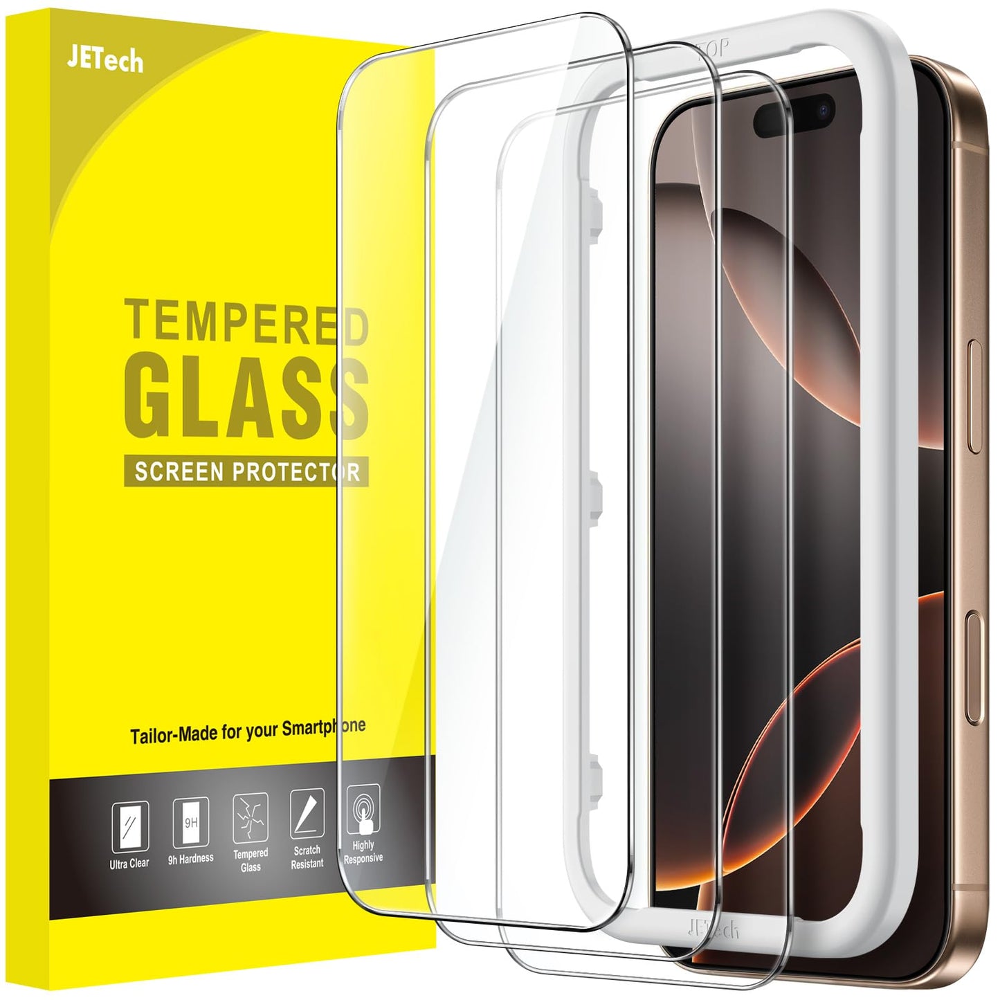 JETech Full Coverage Screen Protector for iPhone 17e (2026) / iPhone 16e, 9H Tempered Glass Film, Case-Friendly, HD Clear, 6.1-Inch Display, 3-Pack