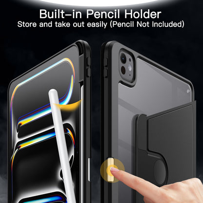 JETech Rotating Case for iPad mini (A17 Pro, 2024 Model, 7th Generation) / mini 6 (2021 Model, 6th Generation) with Pencil Holder, 360 Degree Rotation Protective Stand Cover Clear Back (Purple)