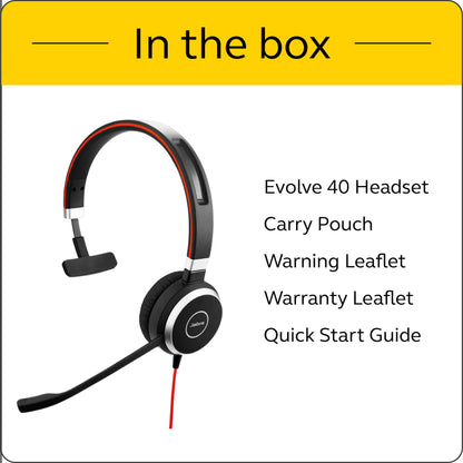 Jabra Evolve 40 Professional Wired Headset, Stereo, MS-Optimized – Telephone Headset for Greater Productivity, Superior Sound for Calls and Music, 3.5mm Jack/USB Connection, All-Day Comfort Design