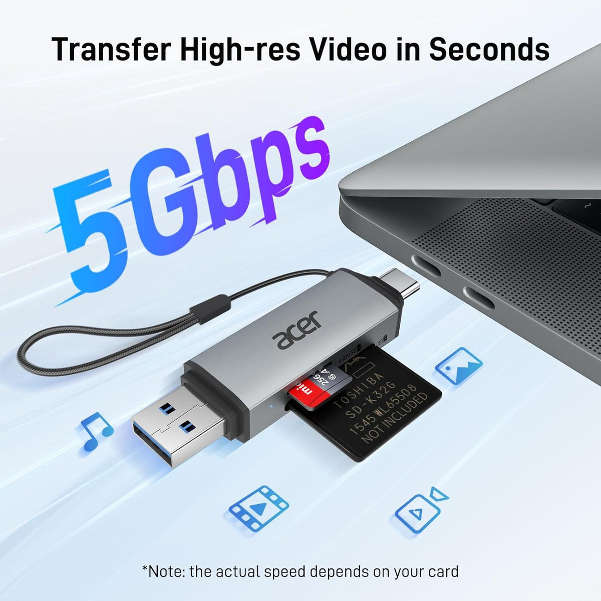acer SD Card Reader USB C, Dual Slots USB Type C to Micro SD Card Adapter