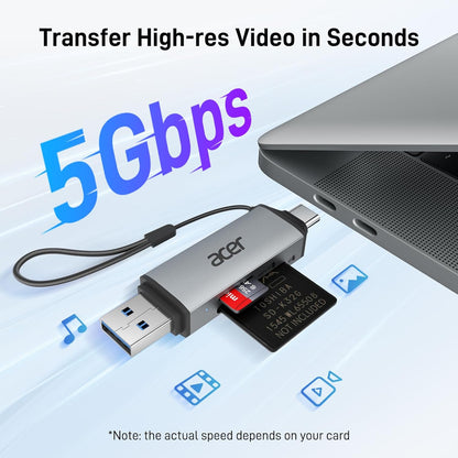 acer SD Card Reader USB C, Dual Slots USB Type C to Micro SD Card Adapter