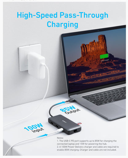 Anker USB C Hub, 7in1 Multi-Port USBC Hub with 4K HDMI, 85W PD, USB-C and 2 USB-A 5Gbps Data Ports, microSD and SD Card Reader, for MacBook Air, MacBook Pro, XPS, and More (Charger not Included)