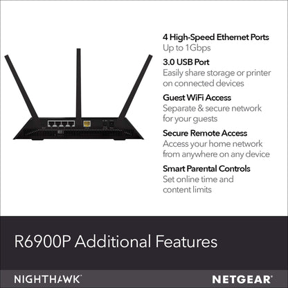 NetGear R7000P-100NAR Nighthawk AC2300 2Band WiFi Router - Certified Refurbished