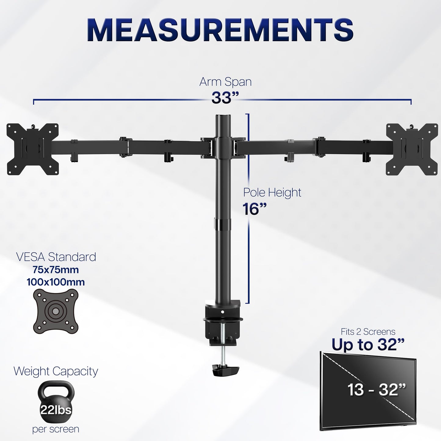 VIVO Dual Monitor Desk Mount, Holds 2 Computer Screens up to 30 inches and 22lbs Each, Heavy Duty Fully Adjustable Steel Stand with C-Clamp and Grommet, Black, STAND-V002