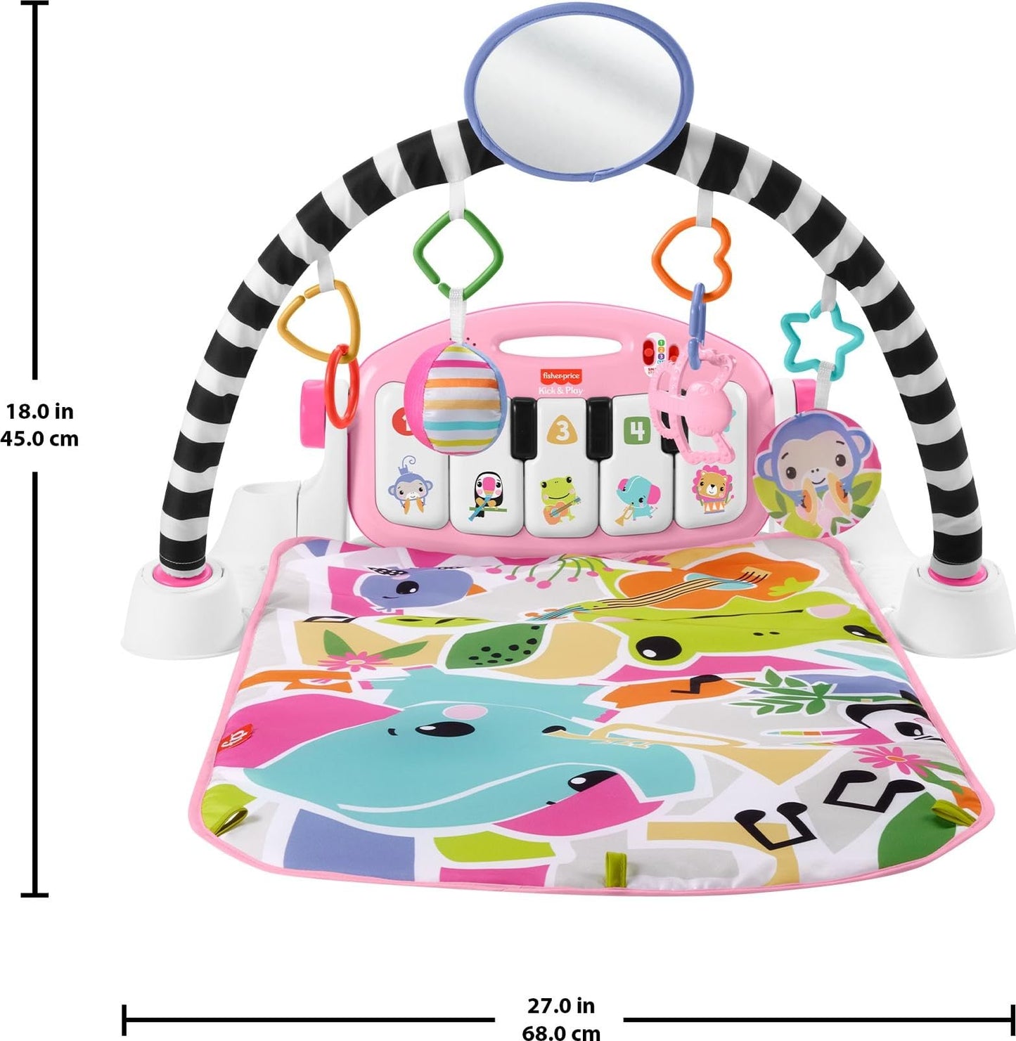 Fisher-Price Baby Playmat Glow and Grow Kick & Play Piano Gym, Blue Musical Learning Toy with Developmental Activities for Newborns 0+ Months