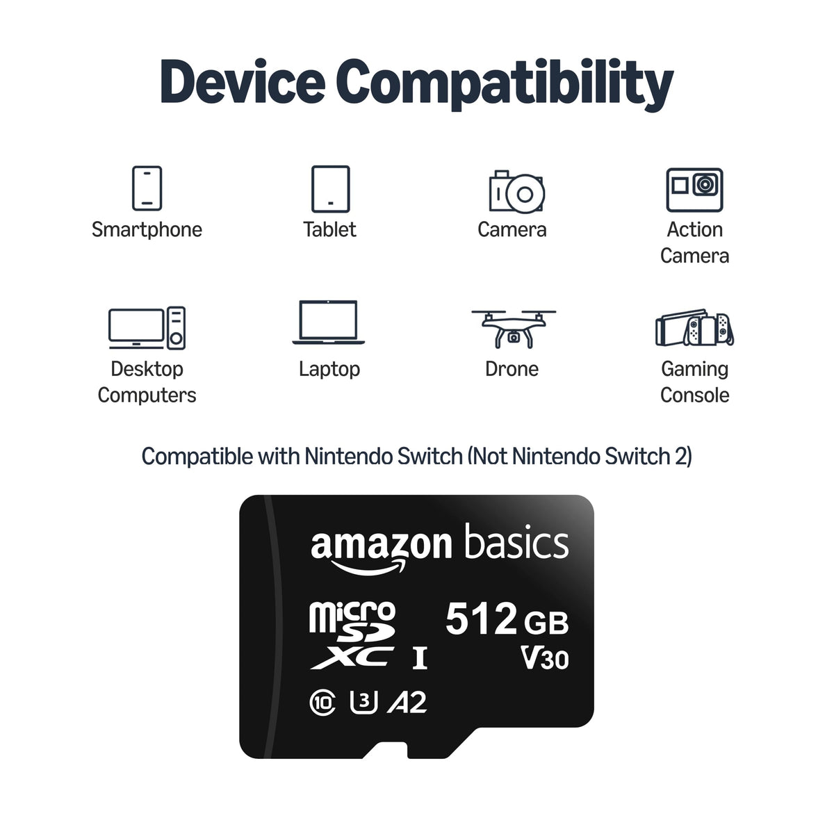 Amazon Basics microSDXC Memory Card with Full Size Adapter, A2, U3, Read Speed up to 100 MB/s, 64GB, Black (2pack)