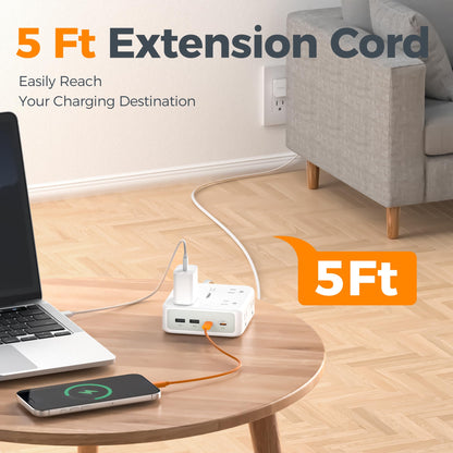 TESSAN Dual Surge Protector Power Strip, 5 Ft Extension Cord Flat Wall Plug with 4 USB (2 USB C) 8 Outlets, 2100J Surge Protection, 20W Multiple Charging Station for Home, Office, College, Dorm, Grey