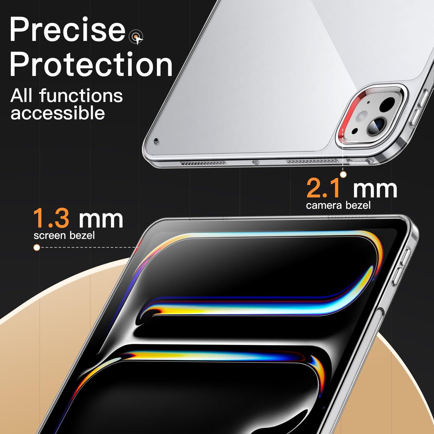 JETech Clear Case for iPad Pro 13-Inch M5/M4 (2025/2024), Anti-Yellowing Transparent Shockproof Slim Tablet Back Cover with Hard PC Back and Soft TPU Bumper