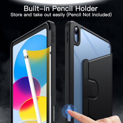 JETech Rotating Case for iPad (A16) 11th/10th Generation (2025/2022) with Pencil Holder, 360 Degree Rotation Protective Stand Cover Clear Back, Auto Wake/Sleep (Navy)