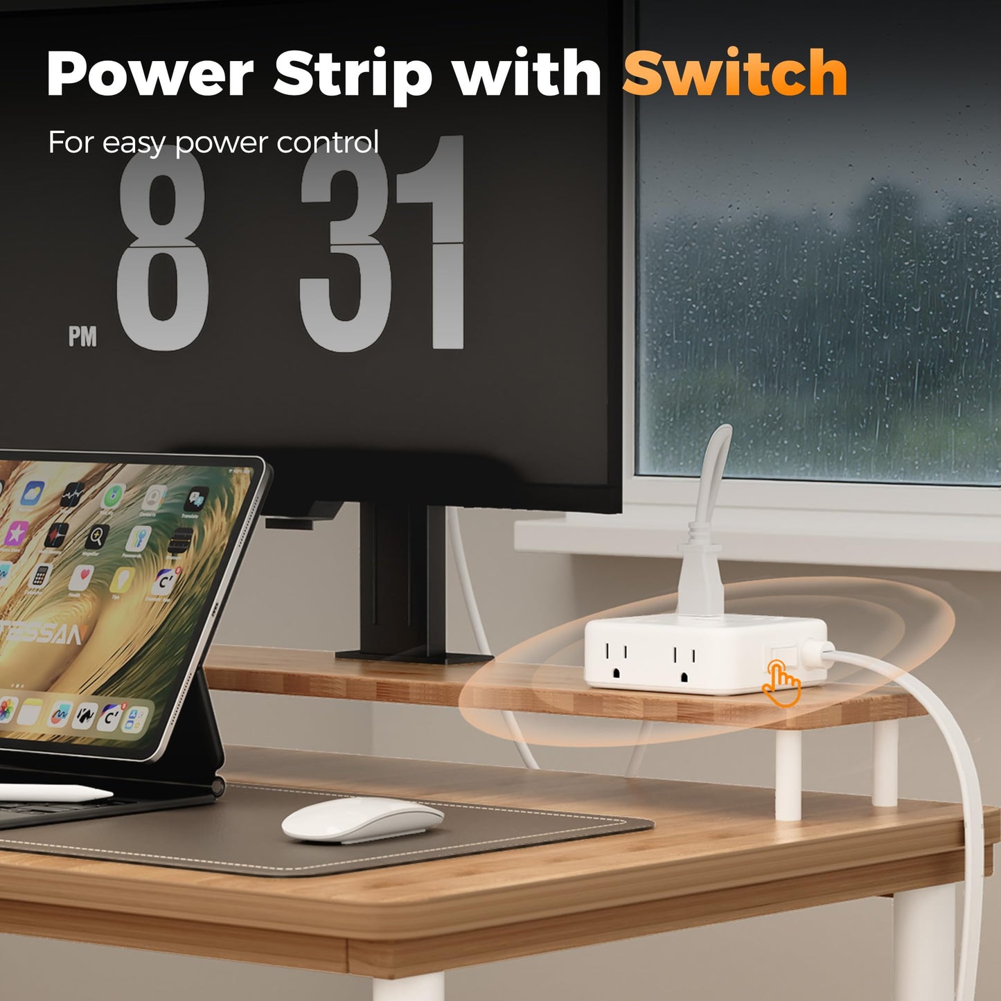 TESSAN Dual Surge Protector Power Strip, 5 Ft Extension Cord Flat Wall Plug with 4 USB (2 USB C) 8 Outlets, 2100J Surge Protection, 20W Multiple Charging Station for Home, Office, College, Dorm, Grey