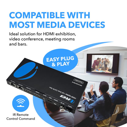 OREI 4K HDMI Extender over ethernet CAT5/CAT6/CAT7 Up To 165 Feet At 1080@60hz - HDMI 1.4 & HDCP 1.4 Compliant with One Way IR Pass Through, HDMI Loop Output & Power Over Cable