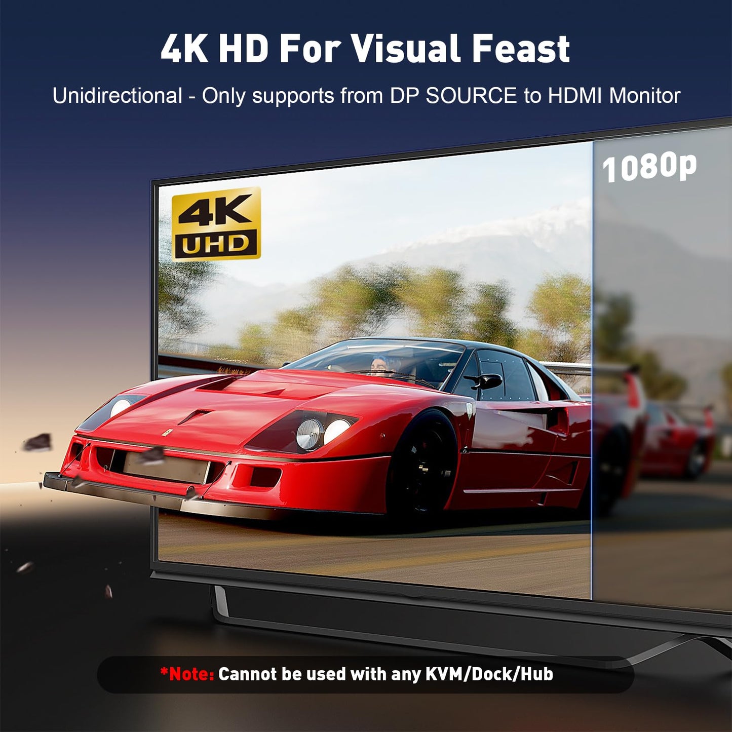 UANTIN 4K DisplayPort to HDMI Cable 6Ft, Uni-Directional Only, DP 1.2 (Source) to HDMI 1.4 (Display), 4K@30Hz, 2K@60Hz, Display Port Braided Cord for AMD, NVIDIA, Dell, Monitor