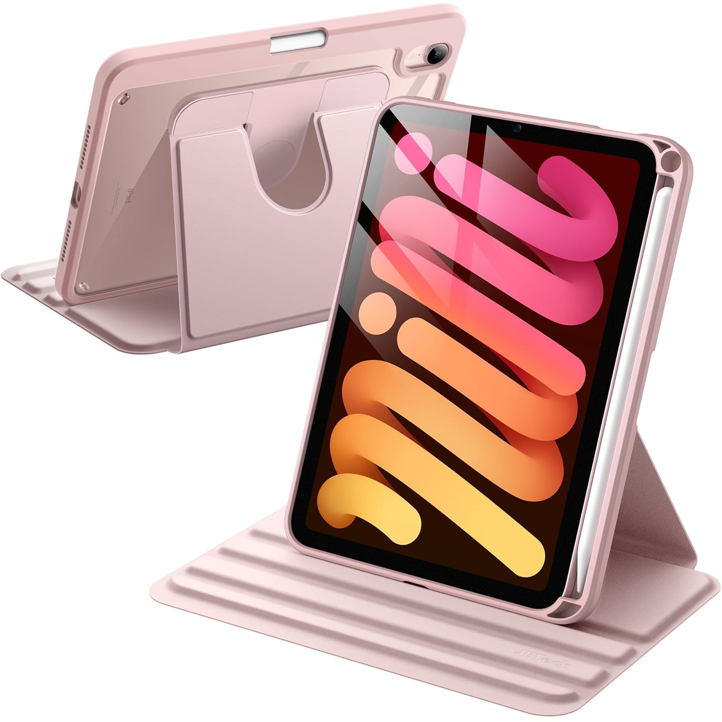 JETech Rotating Case for iPad mini (A17 Pro, 2024 Model, 7th Generation) / mini 6 (2021 Model, 6th Generation) with Pencil Holder, 360 Degree Rotation Protective Stand Cover Clear Back (Purple)
