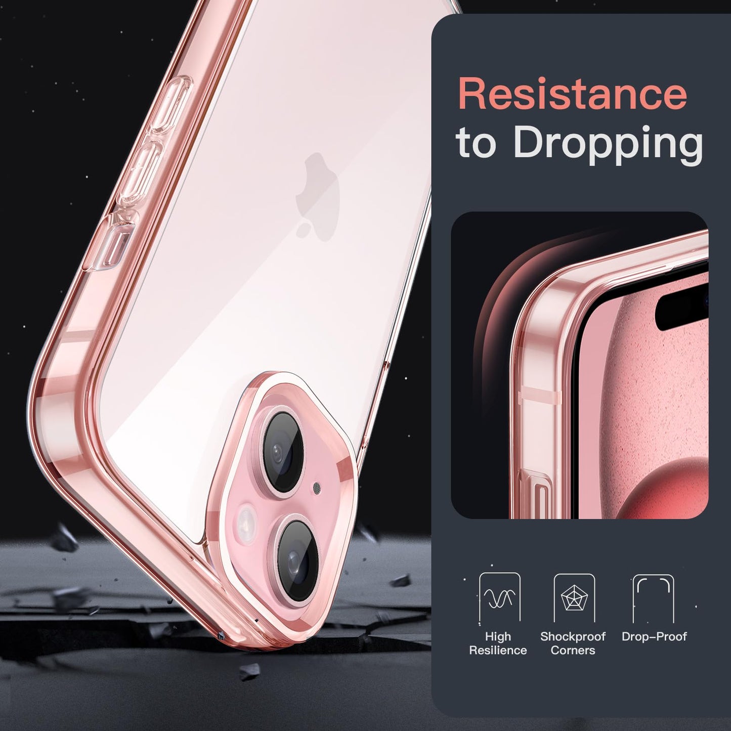 JETech Case for iPhone 15 6.1-Inch, Non-Yellowing Shockproof Phone Bumper Cover, Anti-Scratch Clear Back (Clear)
