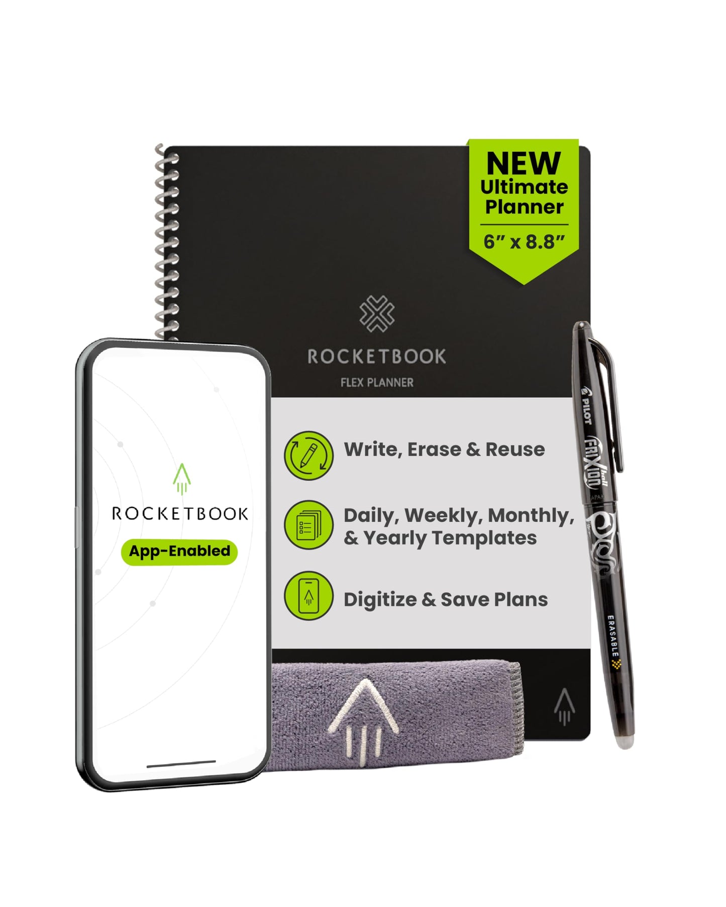 Rocketbook Fusion Hybrid Reusable Planner and Notebook in One, Additional Blank Pages, Goal and Project Tracker, Undated Planner, Letter Size 8.5x11, Black (Pack of 1)