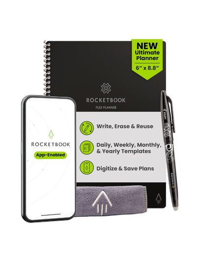 Rocketbook Fusion Hybrid Reusable Planner and Notebook in One, Additional Blank Pages, Goal and Project Tracker, Undated Planner, Letter Size 8.5x11, Black (Pack of 1)