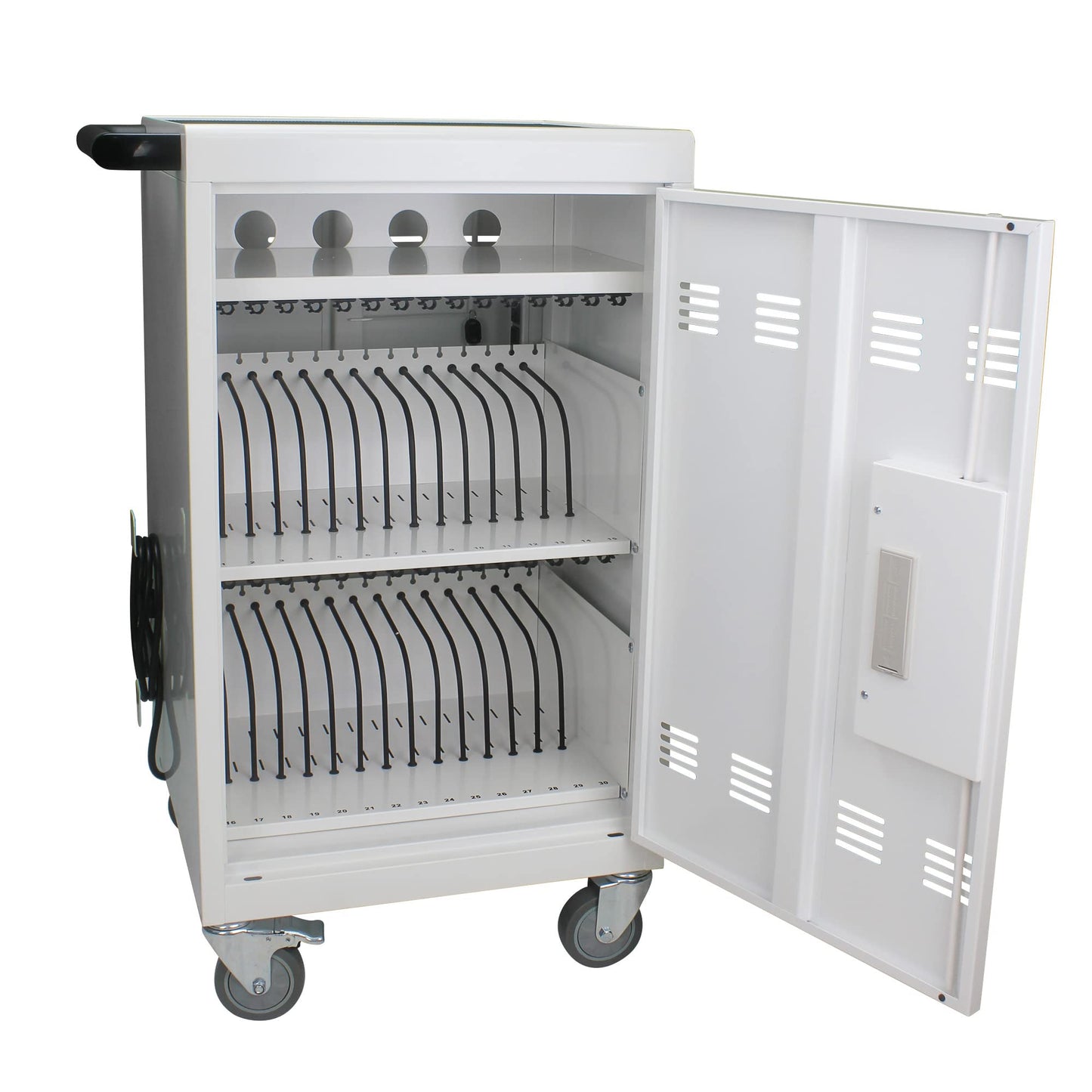 35 Device Mobile Charging Cart, Chromebooks and Laptop Computers, Locking Charging Station with Lock & Key for The Front Back Door, Surge Protection