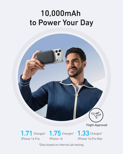 Anker MagGo Power Bank, Ultra-Slim 10,000mAh Magnetic Battery Pack, Qi2 Certified 15W Ultra-Fast MagSafe Compatible Portable Charger, Ergonomic Design, for iPhone17/16/15/14 Series, and More