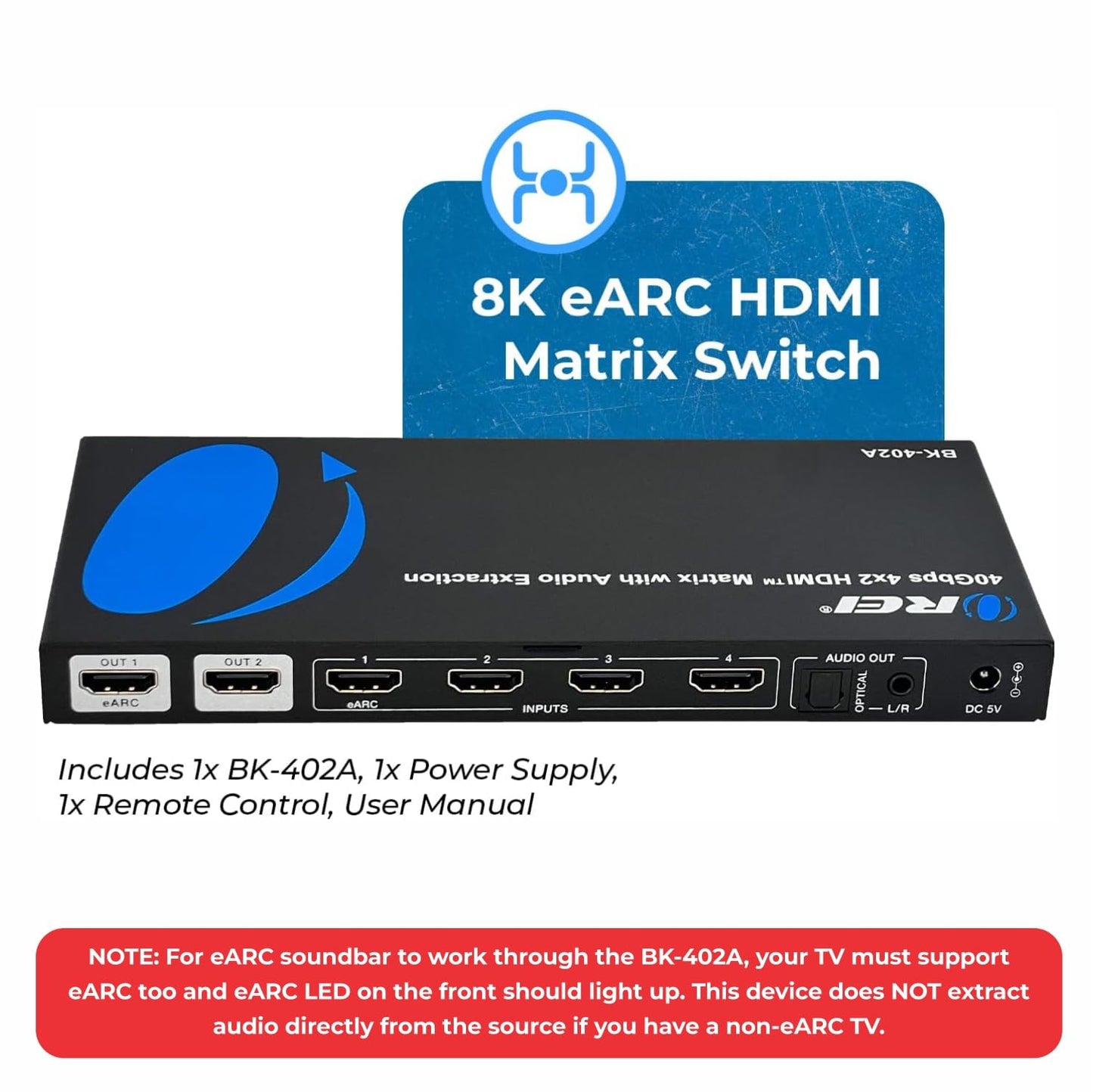 OREI HDMI Splitter 1 in 2 out - Ultra HD 4K @ 30Hz, HDCP, 3D & Full HD 1080P Support for Xbox, PS4, Blu-ray, HDTV - Adapter Included