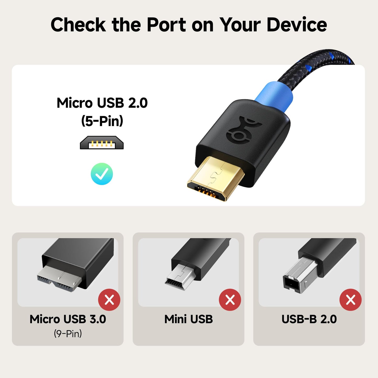 Cable Matters Braided USB C to Micro USB Cable - 3.3ft, [3A/15W Charging, 480Mbps Data] MicroUSB to USBC Cable, Micro-B 2.0 Cord for Game Controller, Camera, GPS, Dash Cam, and More, Black
