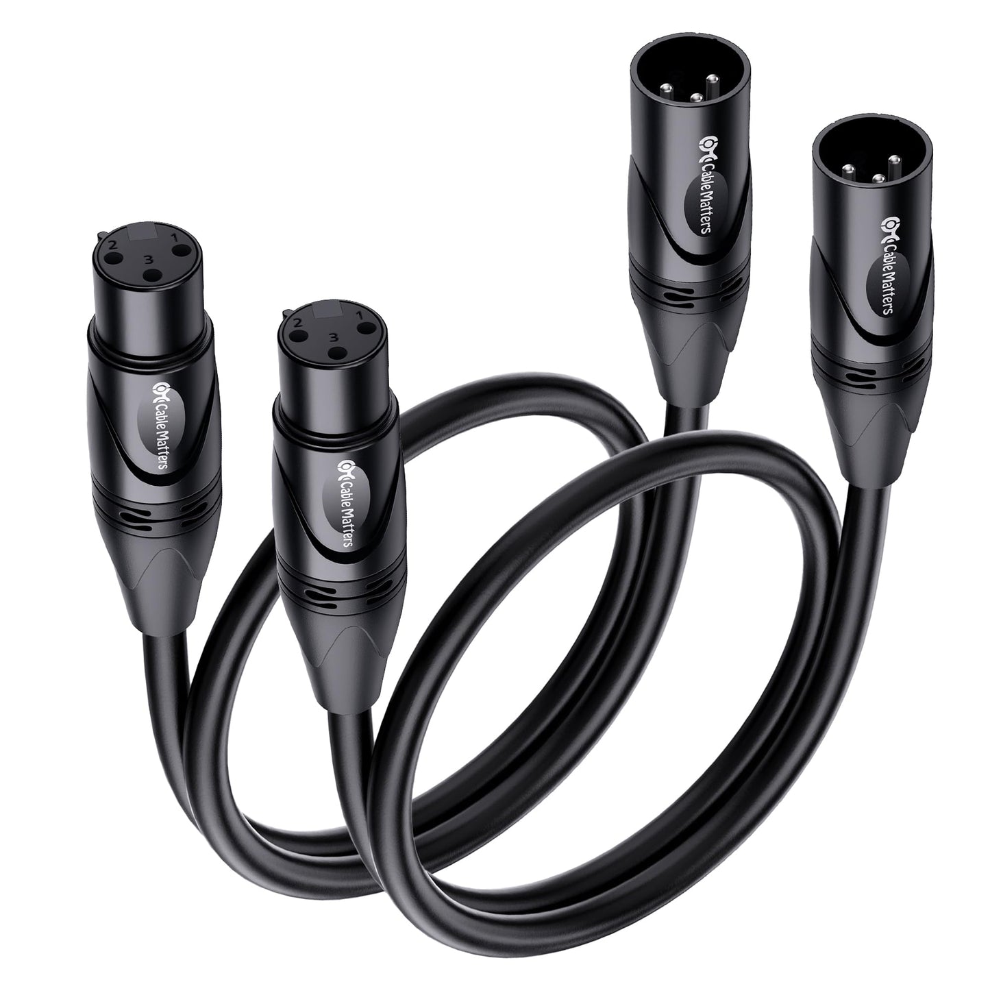 Cable Matters 2-Pack Premium XLR to XLR Cables - 6ft, Male to Female Microphone Cable, Oxygen-Free Copper (OFC) Mic Cord, Black