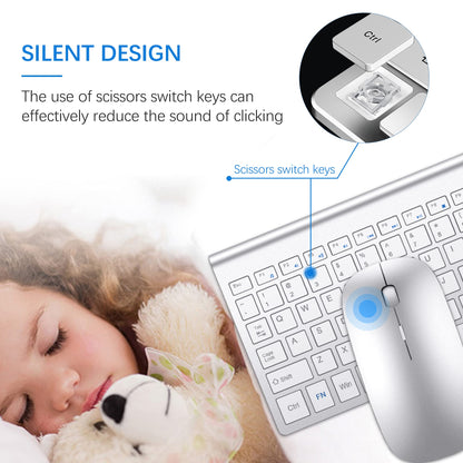 TopMate Wireless Keyboard and Mouse Ultra Slim Combo, 2.4G Silent Compact USB 2400DPI Mouse and Scissor Switch Keyboard Set with Cover, Batteries Included, for PC/Laptop/Windows/Mac - White