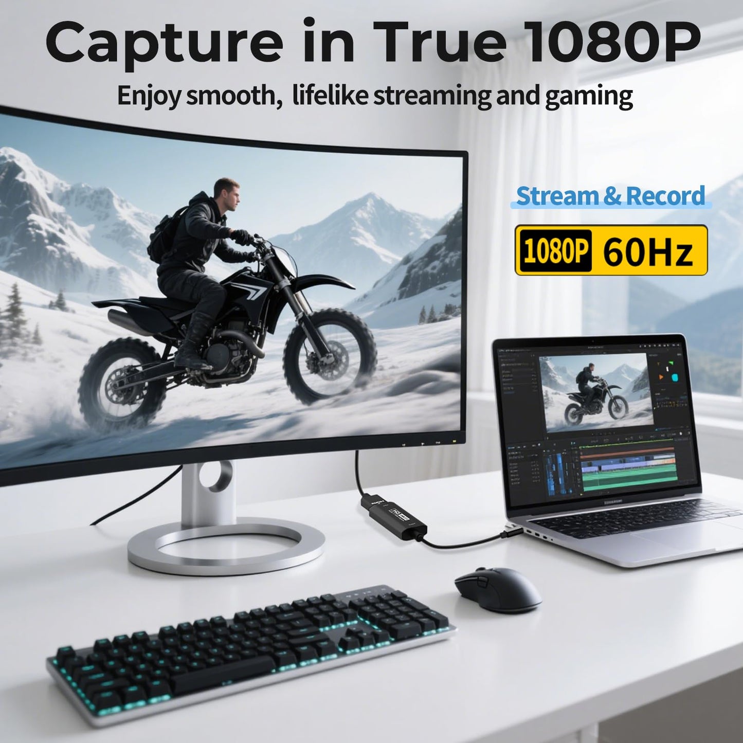 Guermok Video Capture Card, 4K USB3.0 HDMI to USB C Capture Card for Streaming, 1080P 60FPS, Compatible with iPad Mac OS Windows, Quest 3, OBS, PS5/4, Switch2/1, Xbox, Camera (Silver)