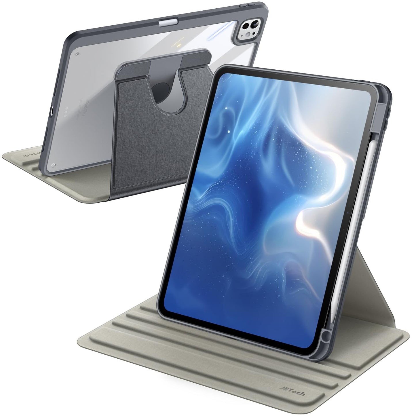 JETech Rotating Case for iPad mini (A17 Pro, 2024 Model, 7th Generation) / mini 6 (2021 Model, 6th Generation) with Pencil Holder, 360 Degree Rotation Protective Stand Cover Clear Back (Purple)