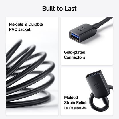 Cable Matters 5Gbps Long USB Extension Cable - 10ft, USB 3.0 Extension Cable, Male to Female USB3.0 Extender, Compatible with Webcam, VR Headset, Printer, Hard Drive, Black