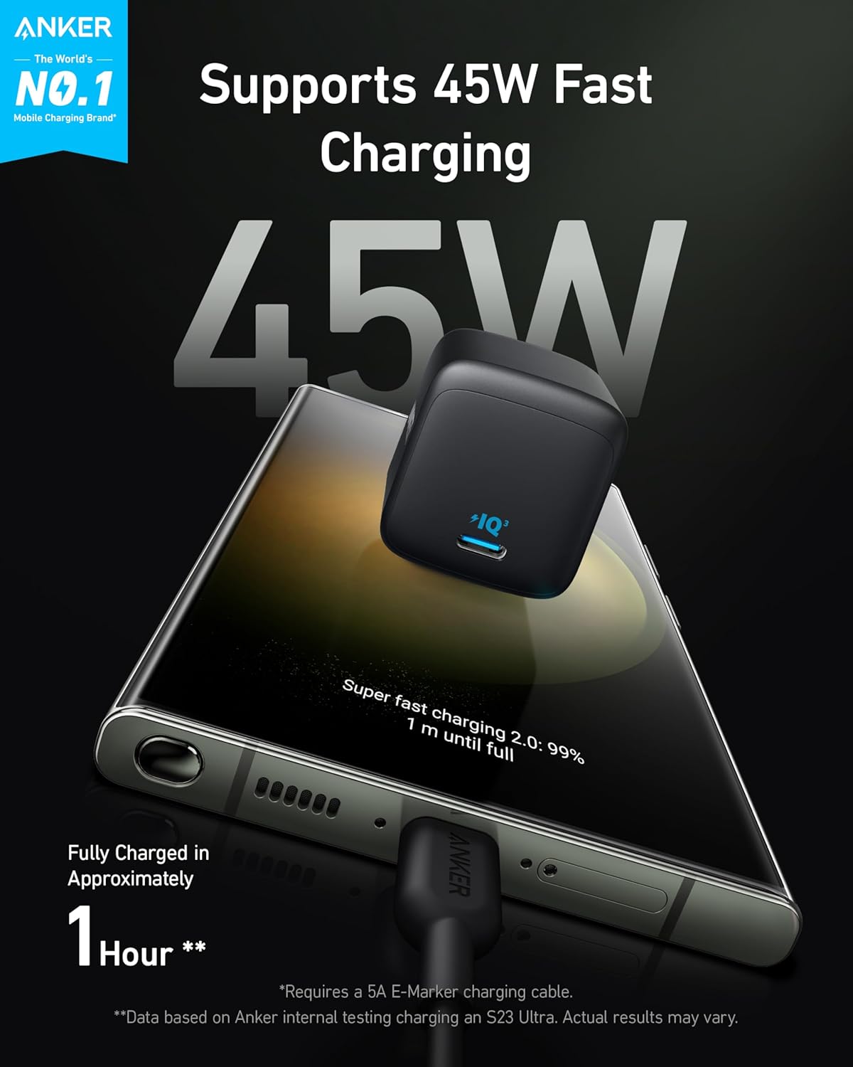 Anker 45W USB C Charger Block, Foldable PPS Fast Charger for iPhone 17/16 and More Series, Supports Super Fast Charging 2.0 for Galaxy S24 Ultra