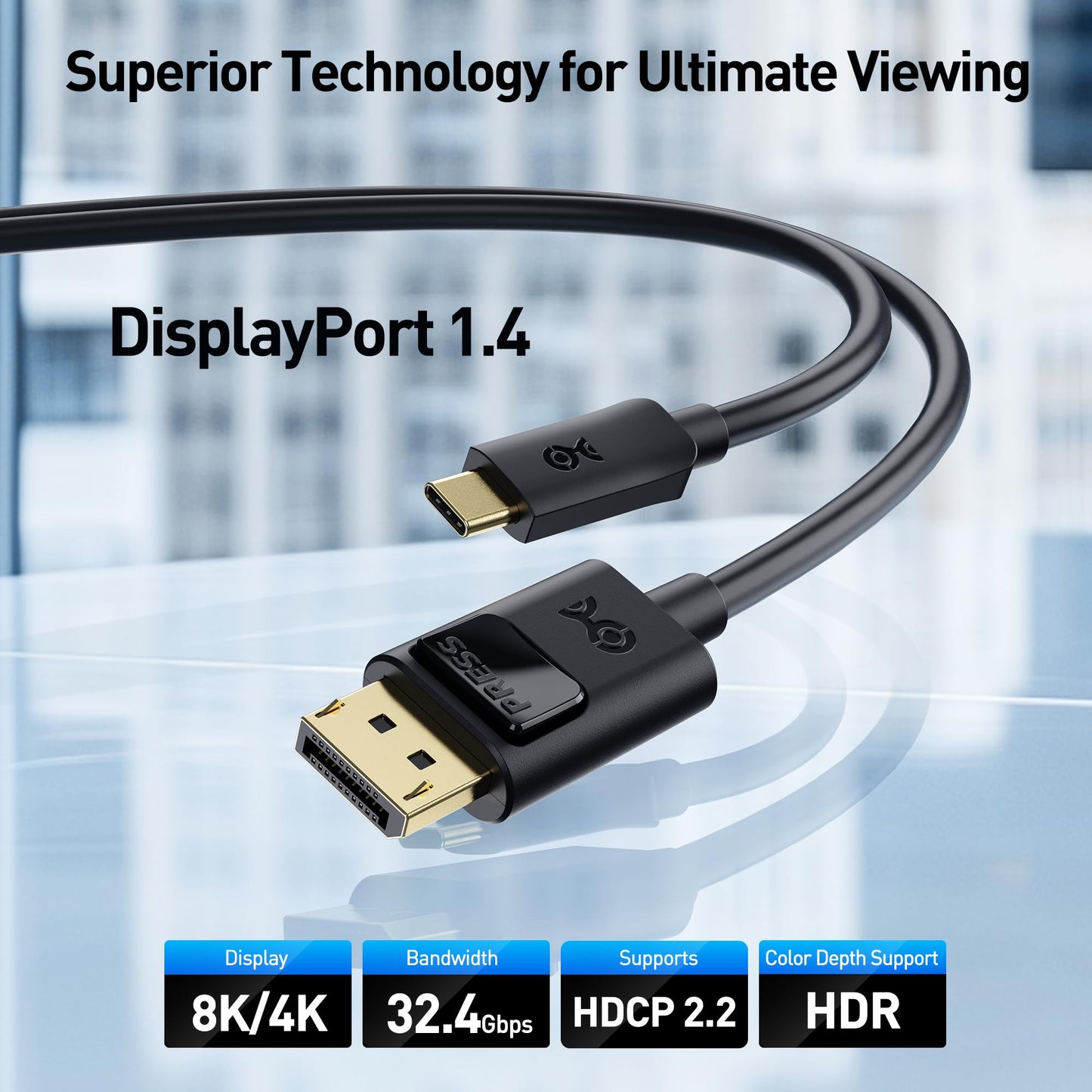 Cable Matters Unidirectional USB C to DisplayPort 1.4 Cable - 6ft, Support 8K@60Hz / 4K@240Hz, Thunderbolt 4 to DisplayPort Cable, Display Port to USB C, Black - Not for Portable USBC Monitor