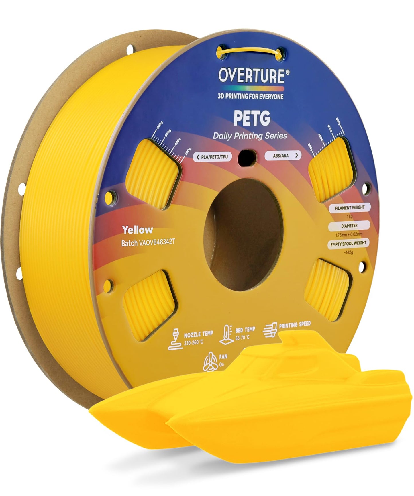 OVERTURE PETG 3D Printer Filament 1.75mm, Neatly Wound Durable PETG 1kg Spool (2.2lbs), Strong Toughness Filament, Dimensional Accuracy +/- 0.02mm, Fit Most FDM Printers (Black (1-Pack))