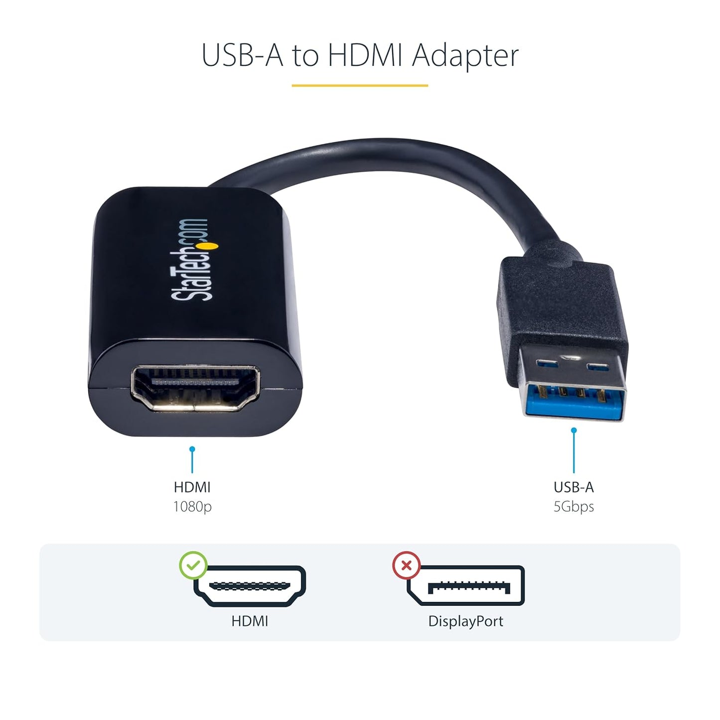 StarTech USB 3.0 to HDMI Adapter, USB-A to HDMI Display Converter, 1080P 60Hz Full HD Video Graphics Adapter, Driver Required, USB Monitor Extender for Windows PC (USB32HDES)