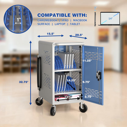 Fully Assembled 20 Devices Laptop Charging Cart - Tablet Storage Cart for Chromebook iPad, Mobile Laptop Charging Station for Classroom Office - Includes Cable Management & Detachable Door, Black
