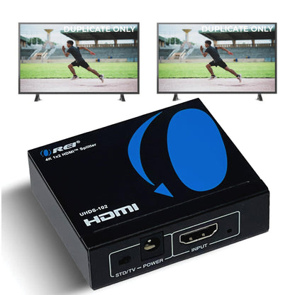 OREI UltraHD 4K @ 60 Hz 1 x 2 HDMI Splitter 1 in 2 Out (2 Port) 4:4:4 8-bit - Does Not Bypass HDCP, 18 Gbps, 4K HDMI Splitter