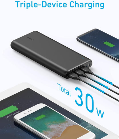 Anker Power Bank, 26,800 mAh External Battery with Dual Input Port and Double-Speed Recharging, 3 USB Ports Without USB C Port, for iPhone Series, iPad, Samsung, Android and Other Devices