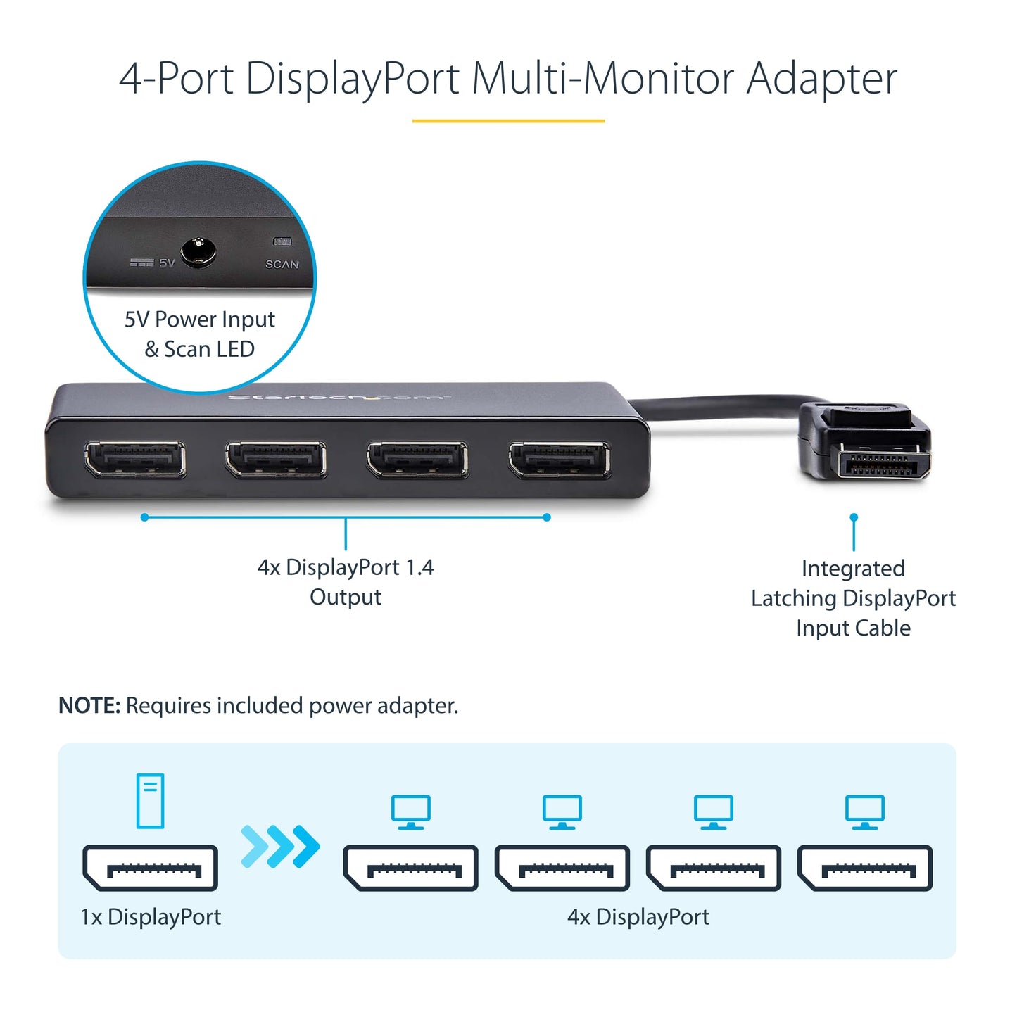 StarTech.com 3-Port DisplayPort 1.2 Splitter, DisplayPort to 3x DP Multi-Monitor Adapter, Dual 4K 30Hz and 1080p 60Hz Computer MST Hub, Windows Only (MSTDP123DP)