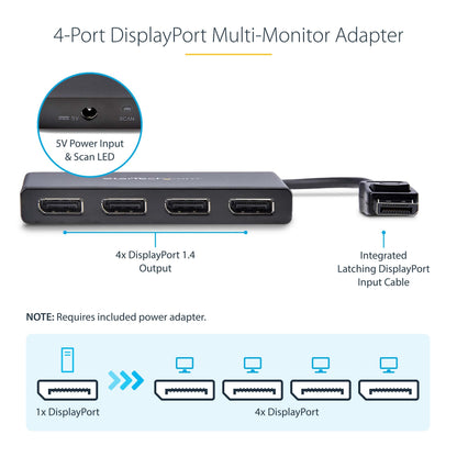 StarTech.com 3-Port DisplayPort 1.2 Splitter, DisplayPort to 3x DP Multi-Monitor Adapter, Dual 4K 30Hz and 1080p 60Hz Computer MST Hub, Windows Only (MSTDP123DP)