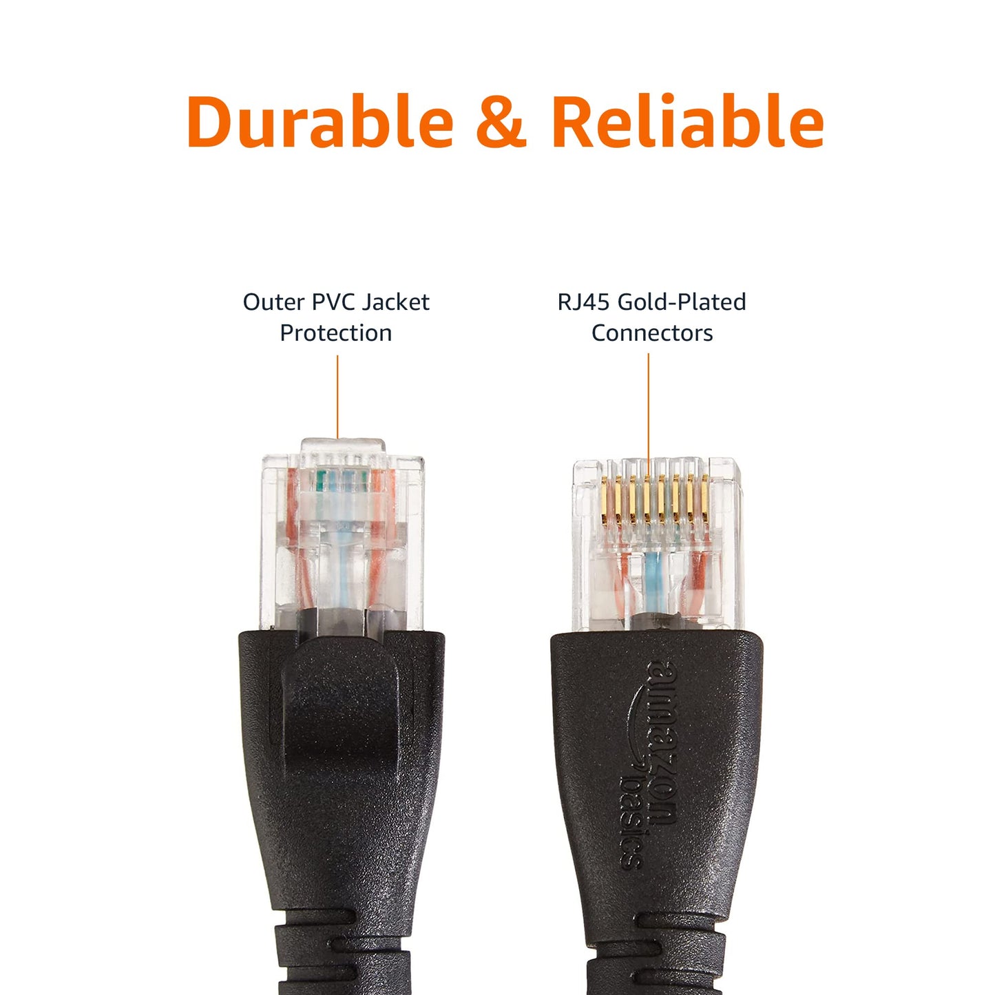 Amazon Basics RJ45 Cat-6 Ethernet Patch Internet Cable, 1Gbps Transfer Speed, Gold-Plated Connectors, Universal Connectivity for PC, TV, Tablet, Router, Printer, 5 Foot, Black