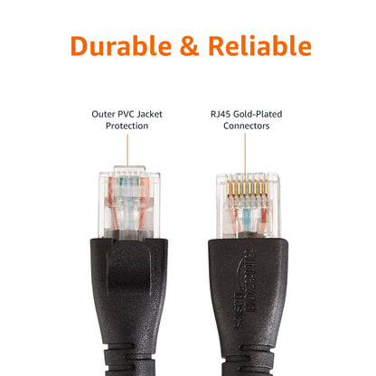 Amazon Basics RJ45 Cat-6 Ethernet Patch Internet Cable, 1Gbps Transfer Speed, Gold-Plated Connectors, Universal Connectivity for PC, TV, Tablet, Router, Printer, 5 Foot, Black